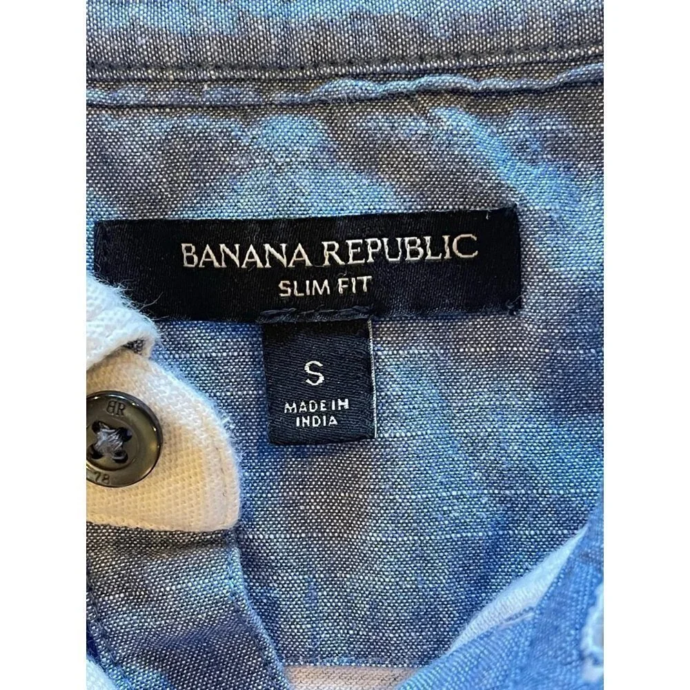 Banana Republic Polo Shirt Women Small Blue‎ White Striped Cotton Blend Preppy